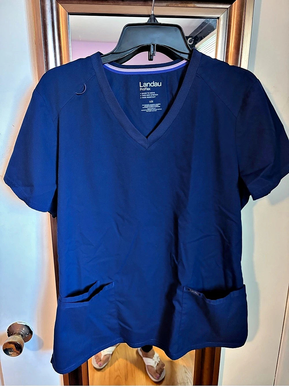 Landau ProFlex Navy Blue Scrub Top Women’s Large L Stretch